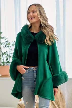 Hunter Green Faux Fur Solid Coat