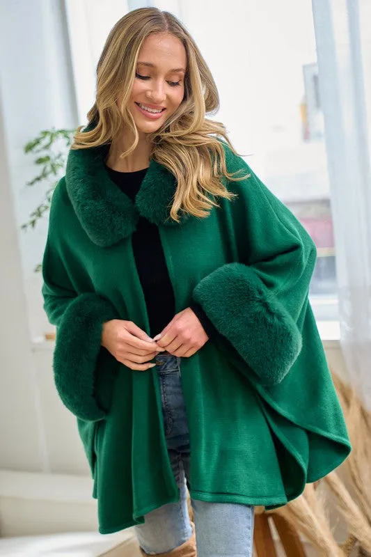 Hunter Green Faux Fur Solid Coat