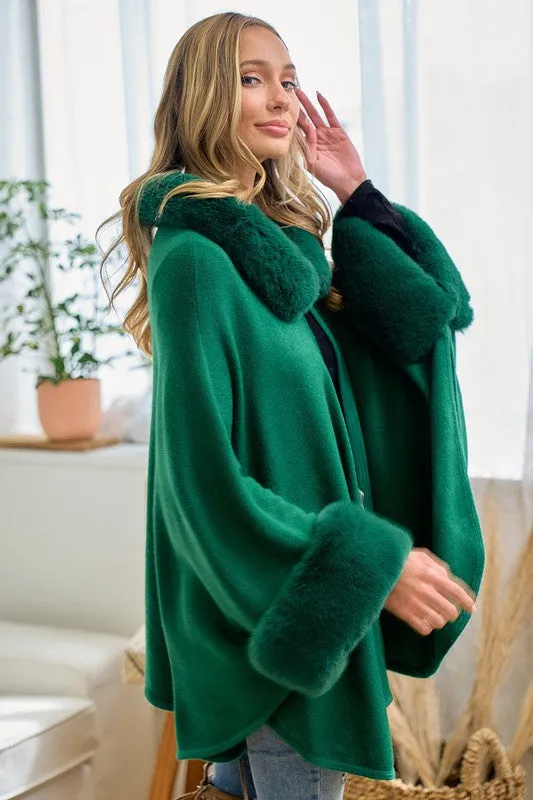 Hunter Green Faux Fur Solid Coat