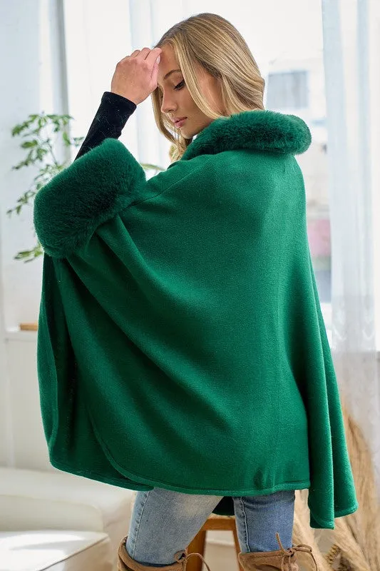 Hunter Green Faux Fur Solid Coat