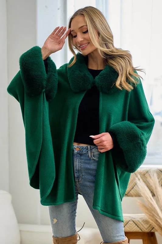 Hunter Green Faux Fur Solid Coat