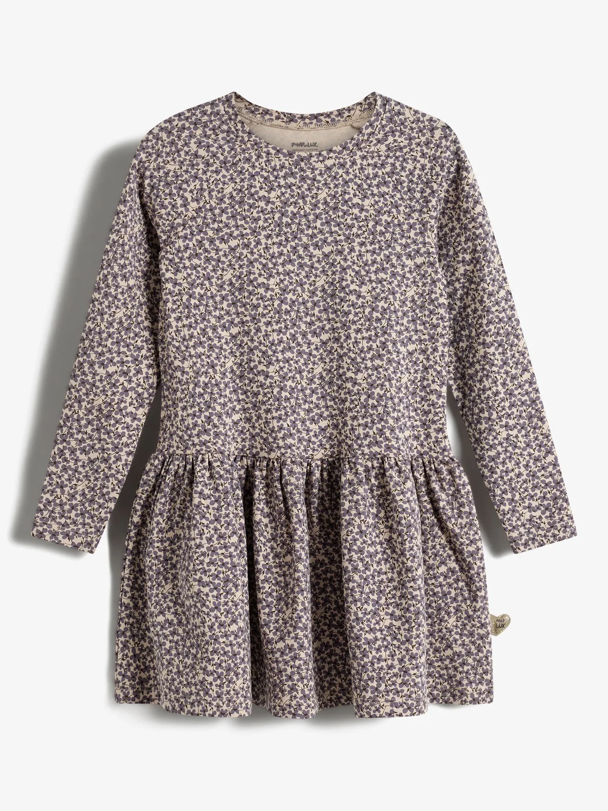 Jersey Dress w. Ditsy Print - Kids - Dusty Purple