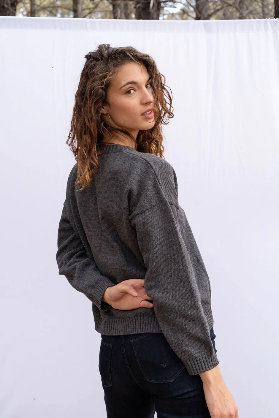 Jolene V Neck Sweater in Charcoal