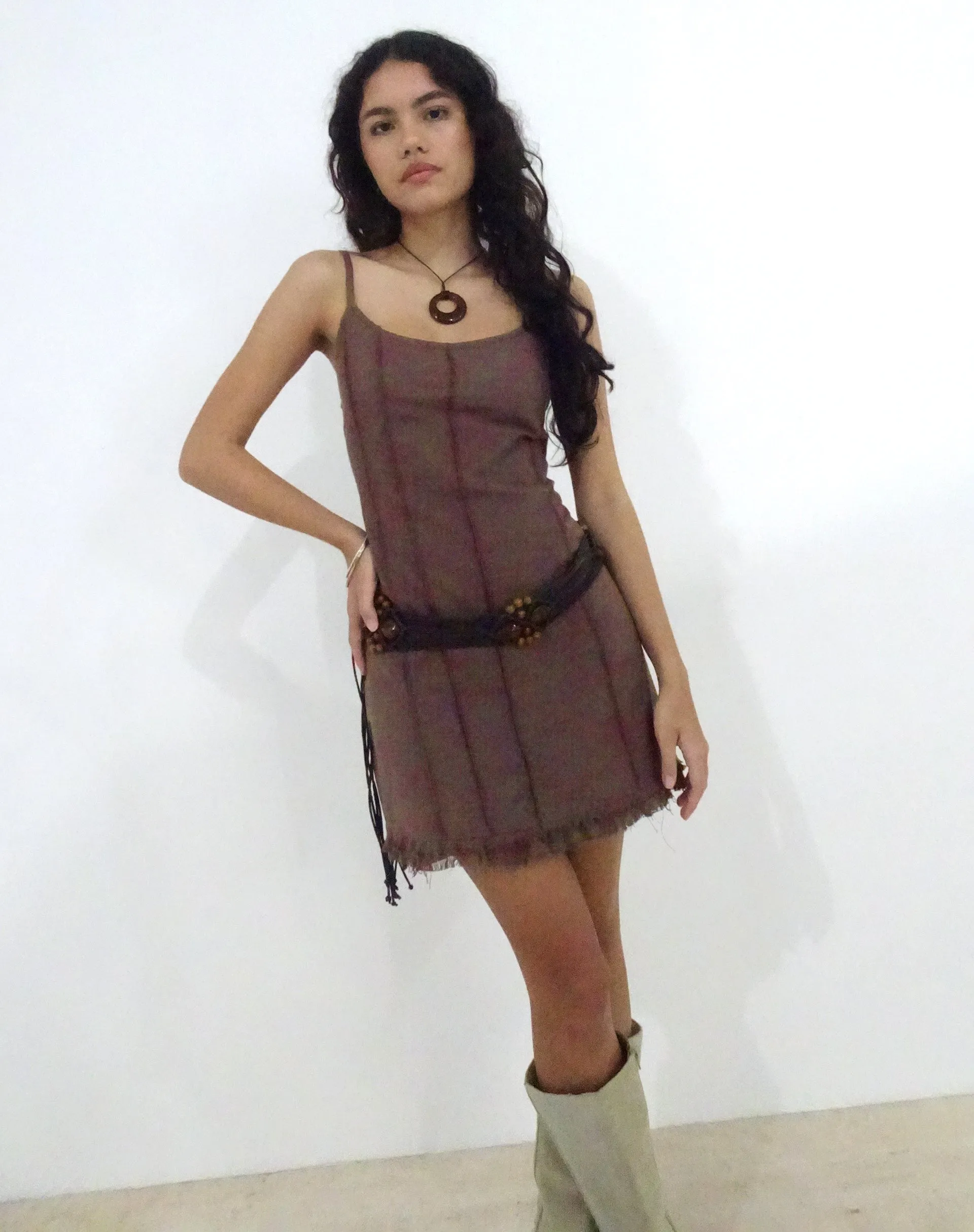 Kaneisa Pintuck Mini Slip Dress in Deep Taupe