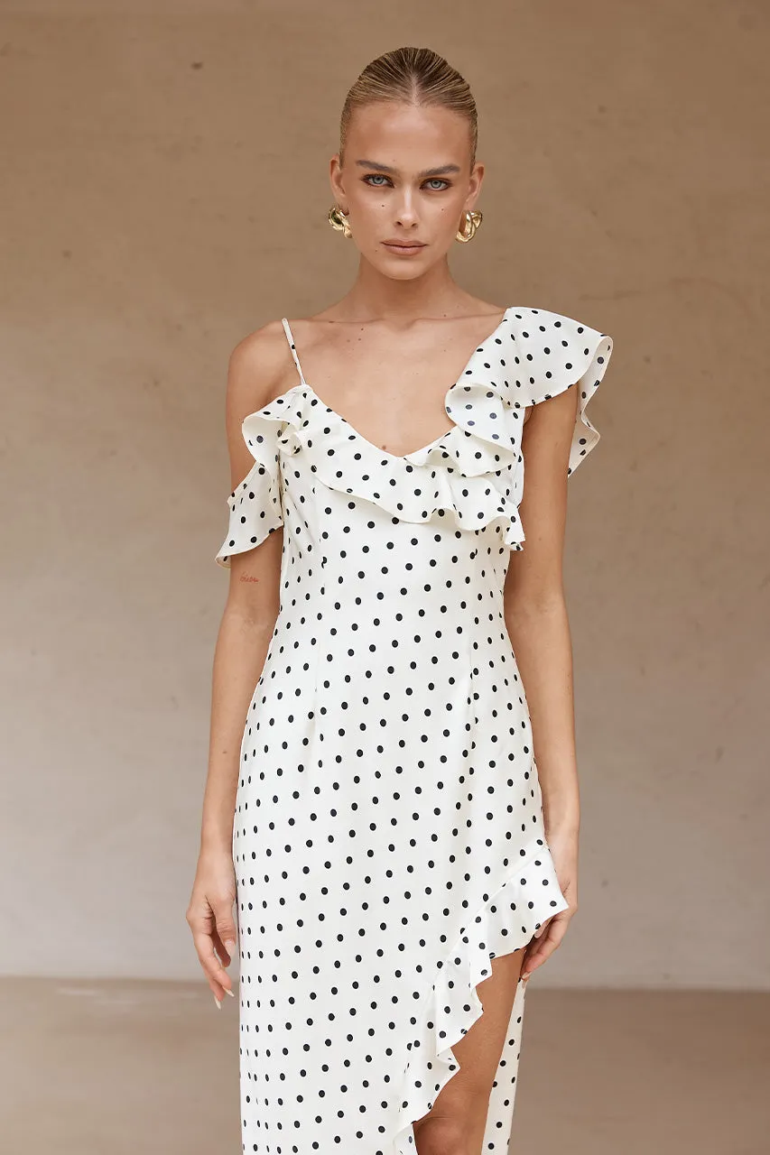 KARLITA MAXI DRESS - WHITE POLKA