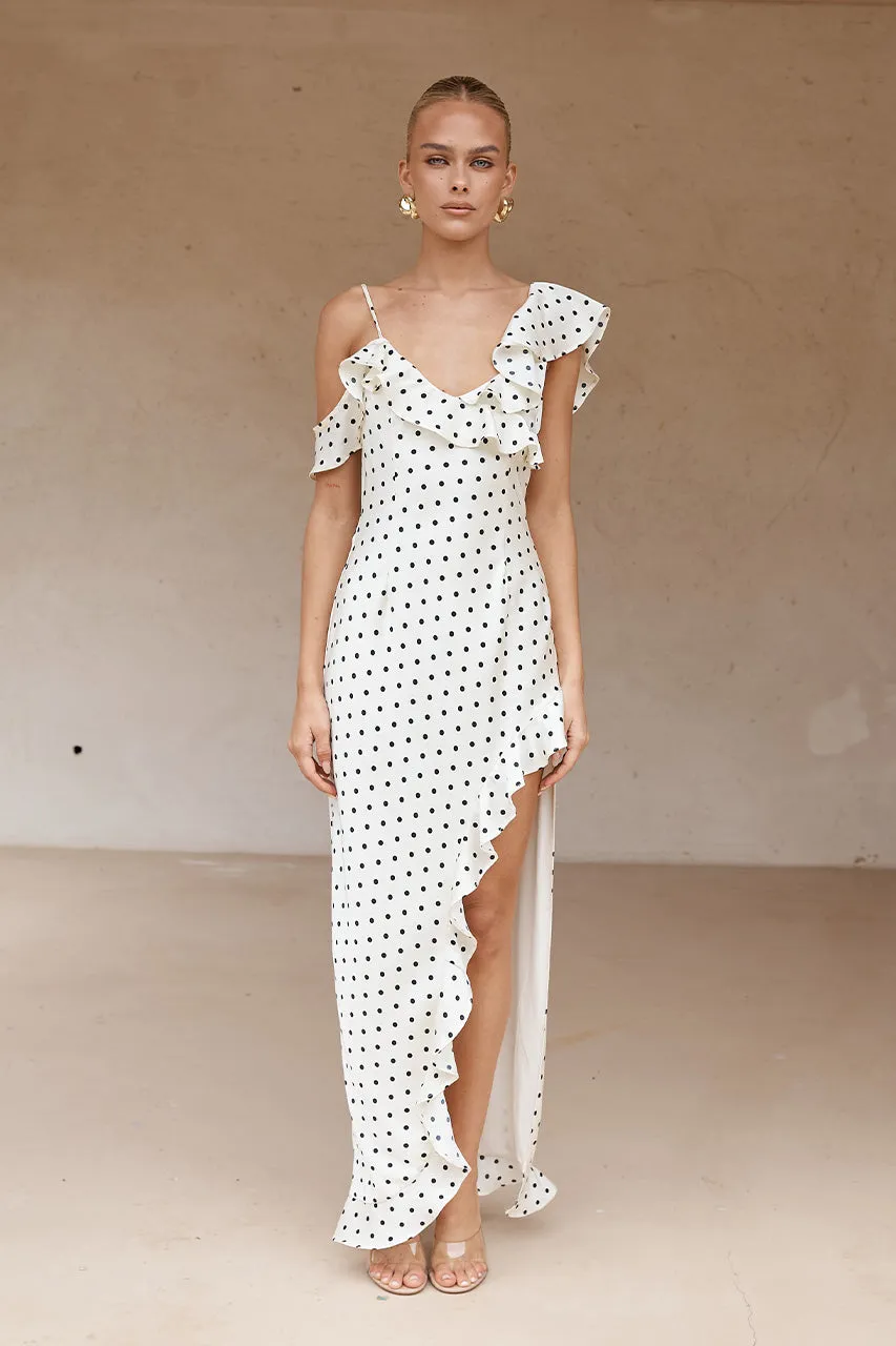 KARLITA MAXI DRESS - WHITE POLKA