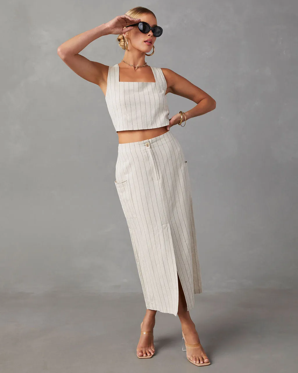 Karlowe Linen Striped Crop Top - Natural