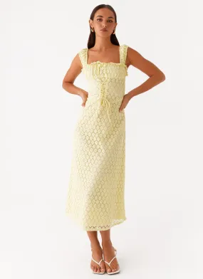 Keziah Tie Front Midi Dress - Lemon