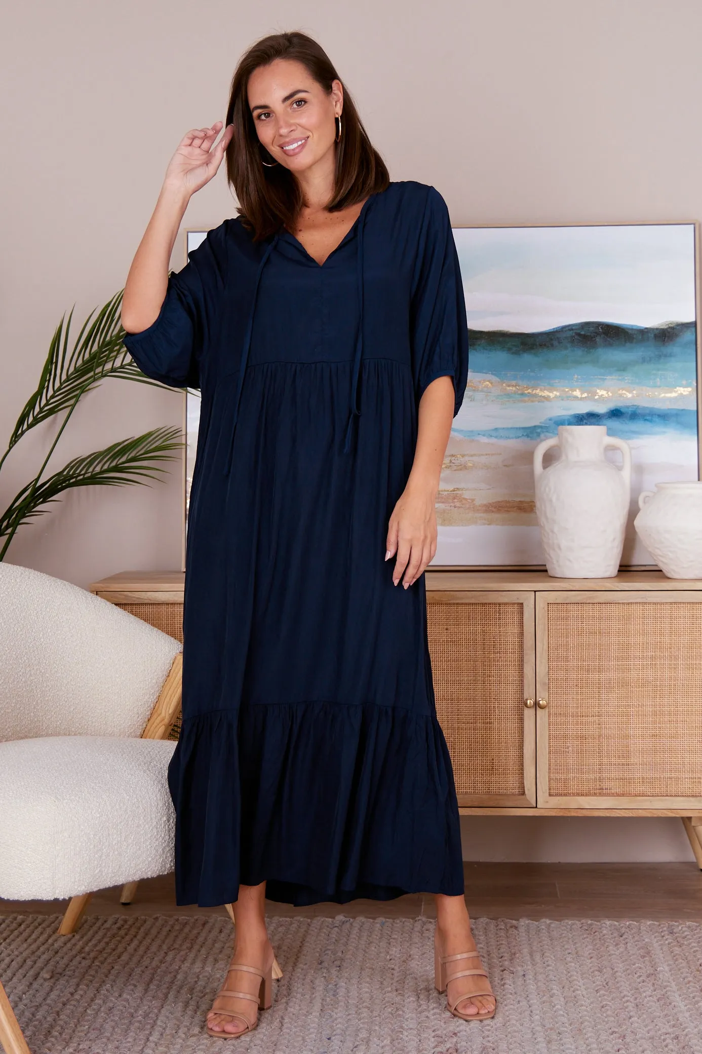 Kinsley Cotton Blend Dress - Navy