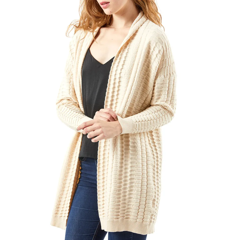 Knitted Women Casual Acrylic Jacquard Long Sweater Cardigan Hoodie