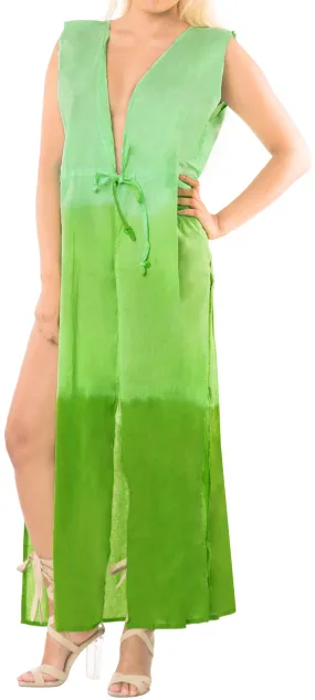 LA LEELA Kimono Cardigan Bikini Cover up jacket loose Blouse Cover Up Tie Dye Green