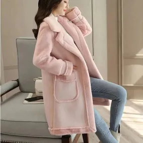 Lamb Wool Mid-length 2024 Winter Plus Loose Frosted Splicing Coat