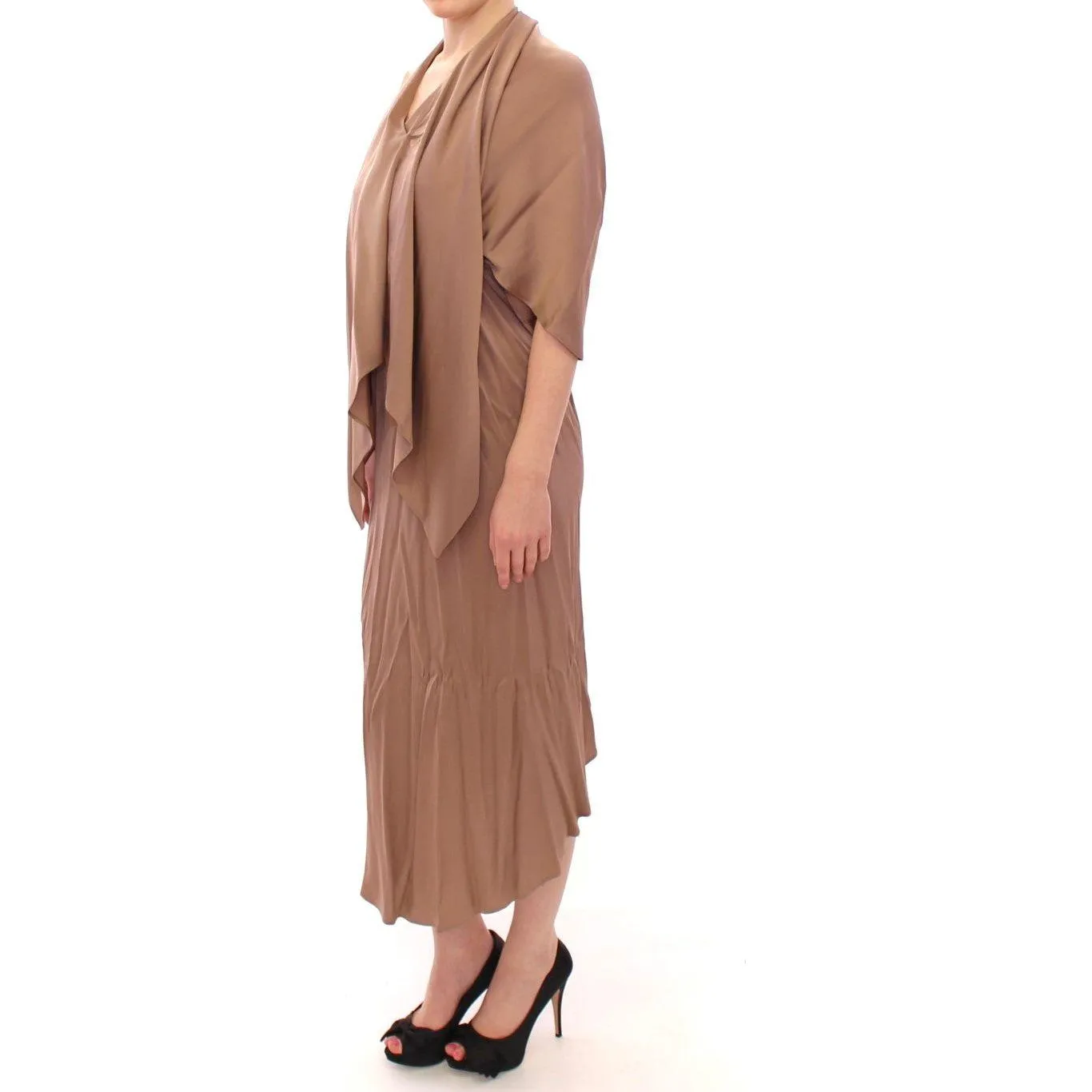 Lamberto Petri Elegant Brown Silk Shift Dress