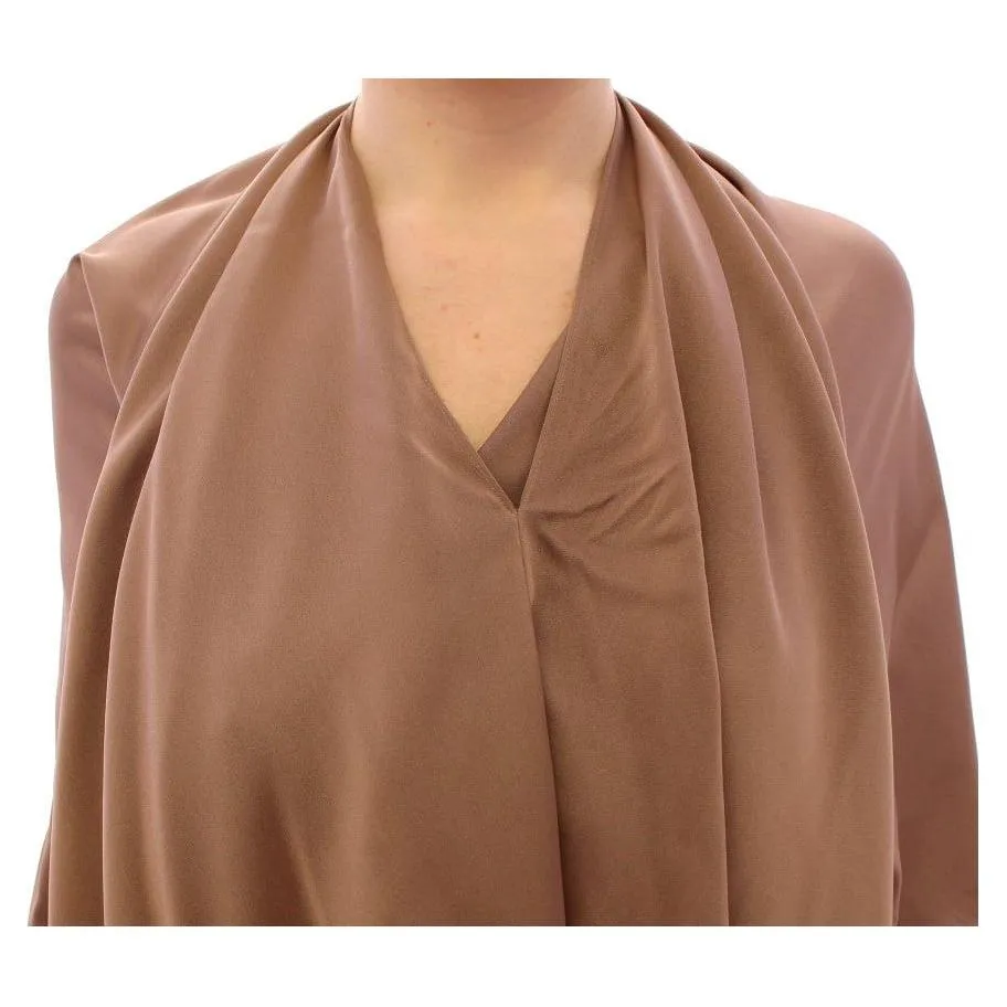 Lamberto Petri Elegant Brown Silk Shift Dress