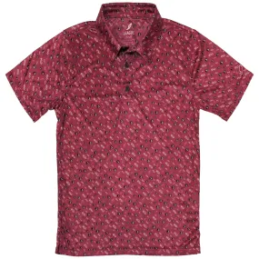 League Men's FSU Multi Logo All Over Design Sublimated Polo - Garnet