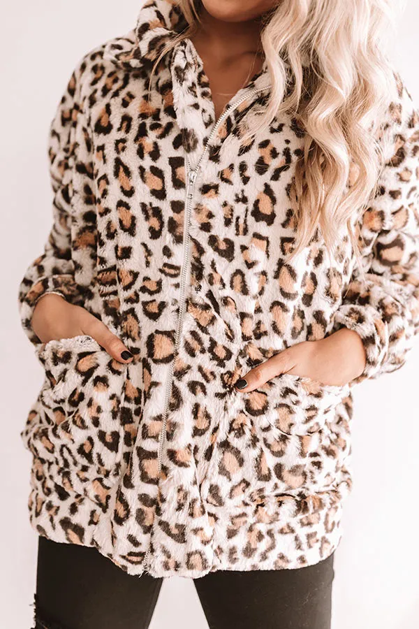 Leopard Lush Plush Coat In Brown