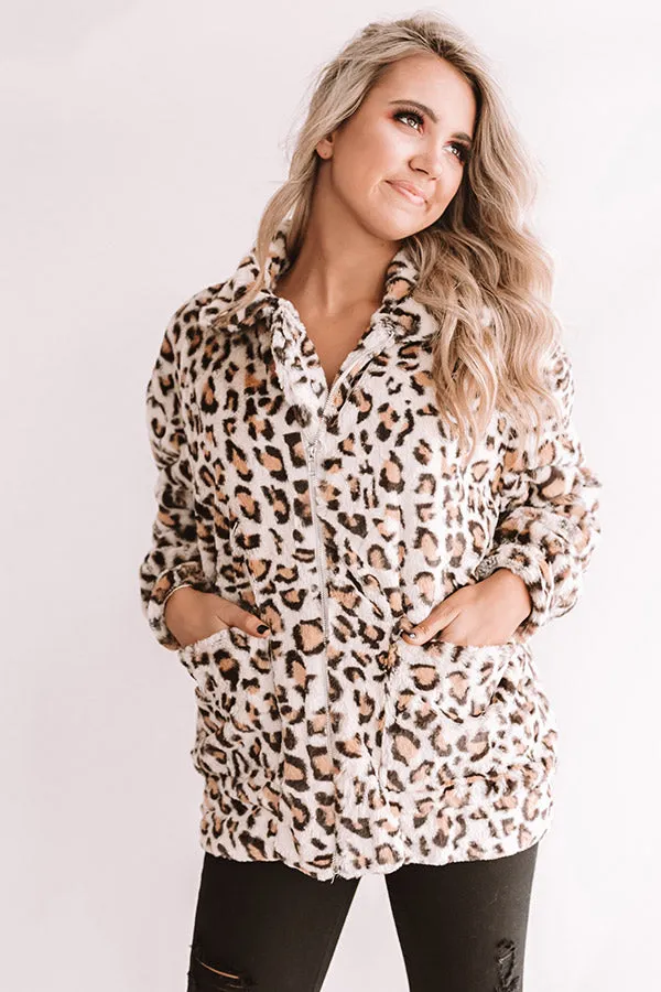 Leopard Lush Plush Coat In Brown