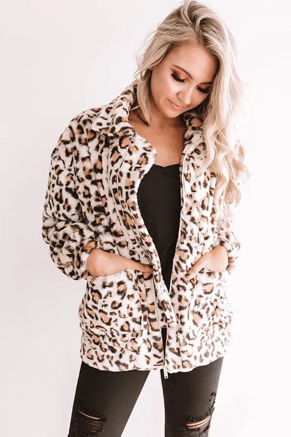 Leopard Lush Plush Coat In Brown