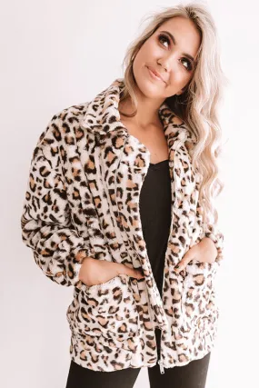 Leopard Lush Plush Coat In Brown