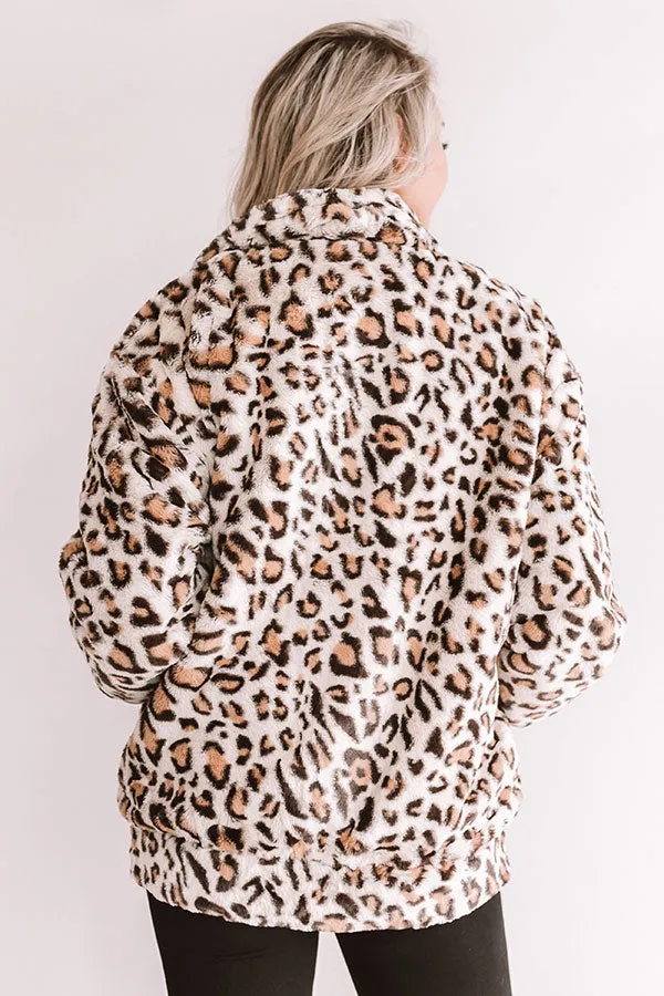 Leopard Lush Plush Coat In Brown