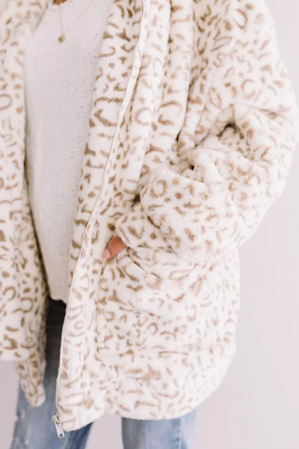 Leopard Lush Plush Coat In Ivory