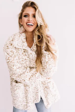 Leopard Lush Plush Coat In Ivory