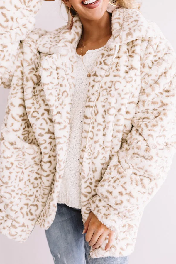 Leopard Lush Plush Coat In Ivory