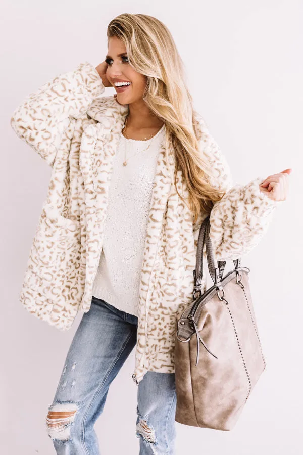 Leopard Lush Plush Coat In Ivory