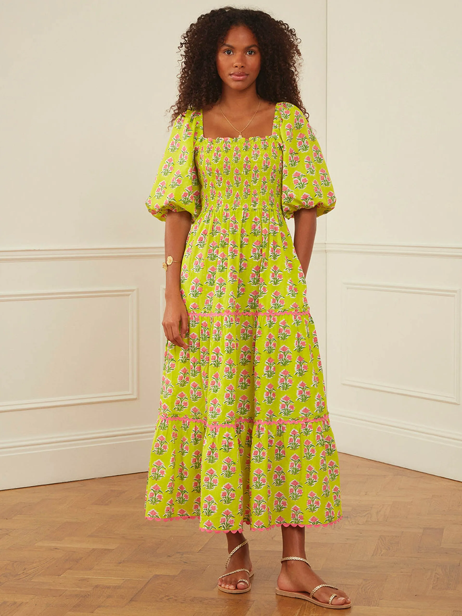 Lime hibiscus jodhpur dress