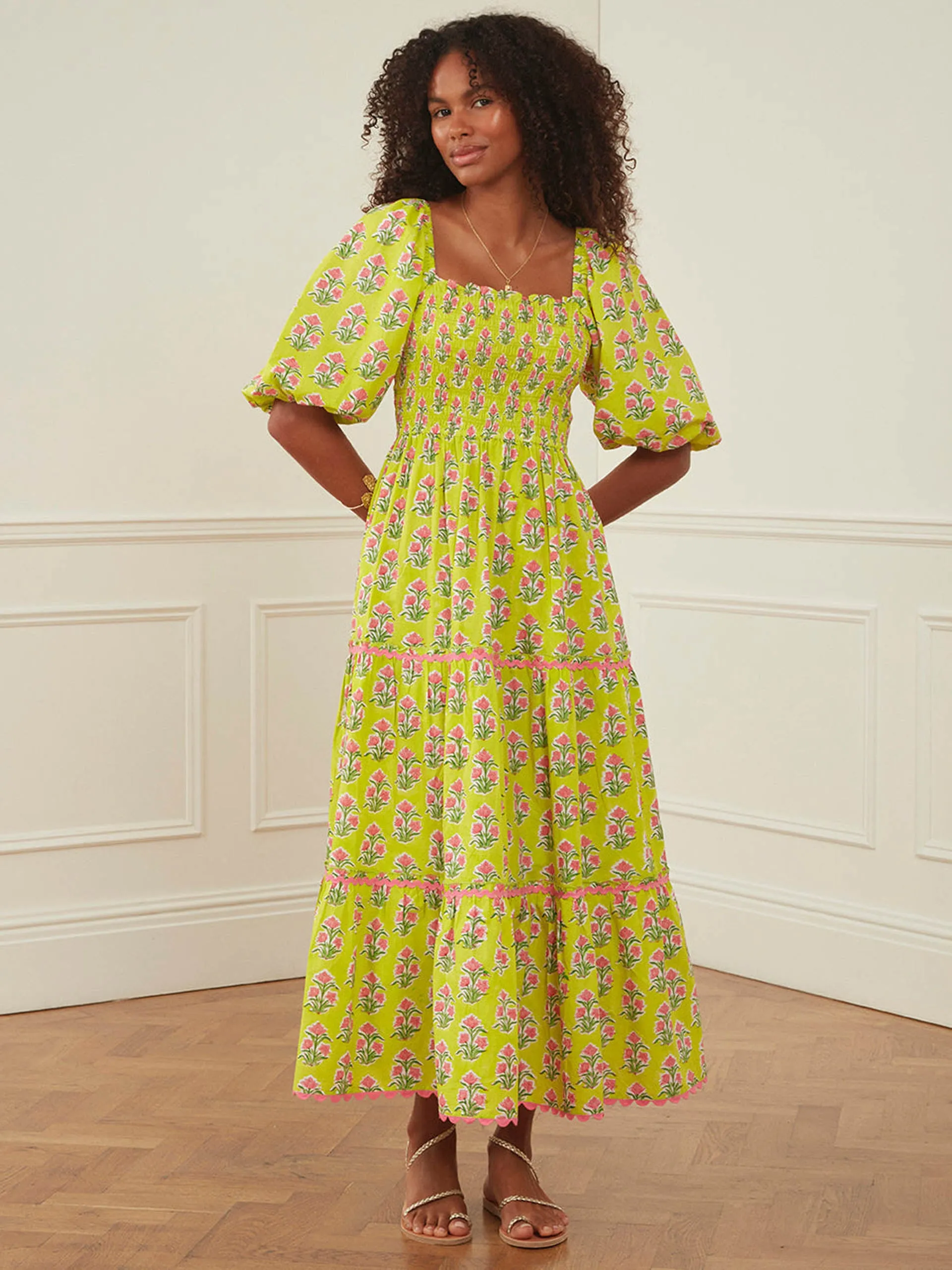 Lime hibiscus jodhpur dress