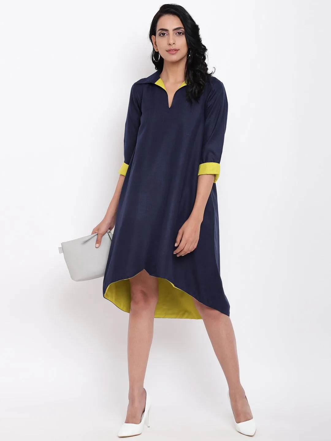 Linen Cotton Blue Collared Dress