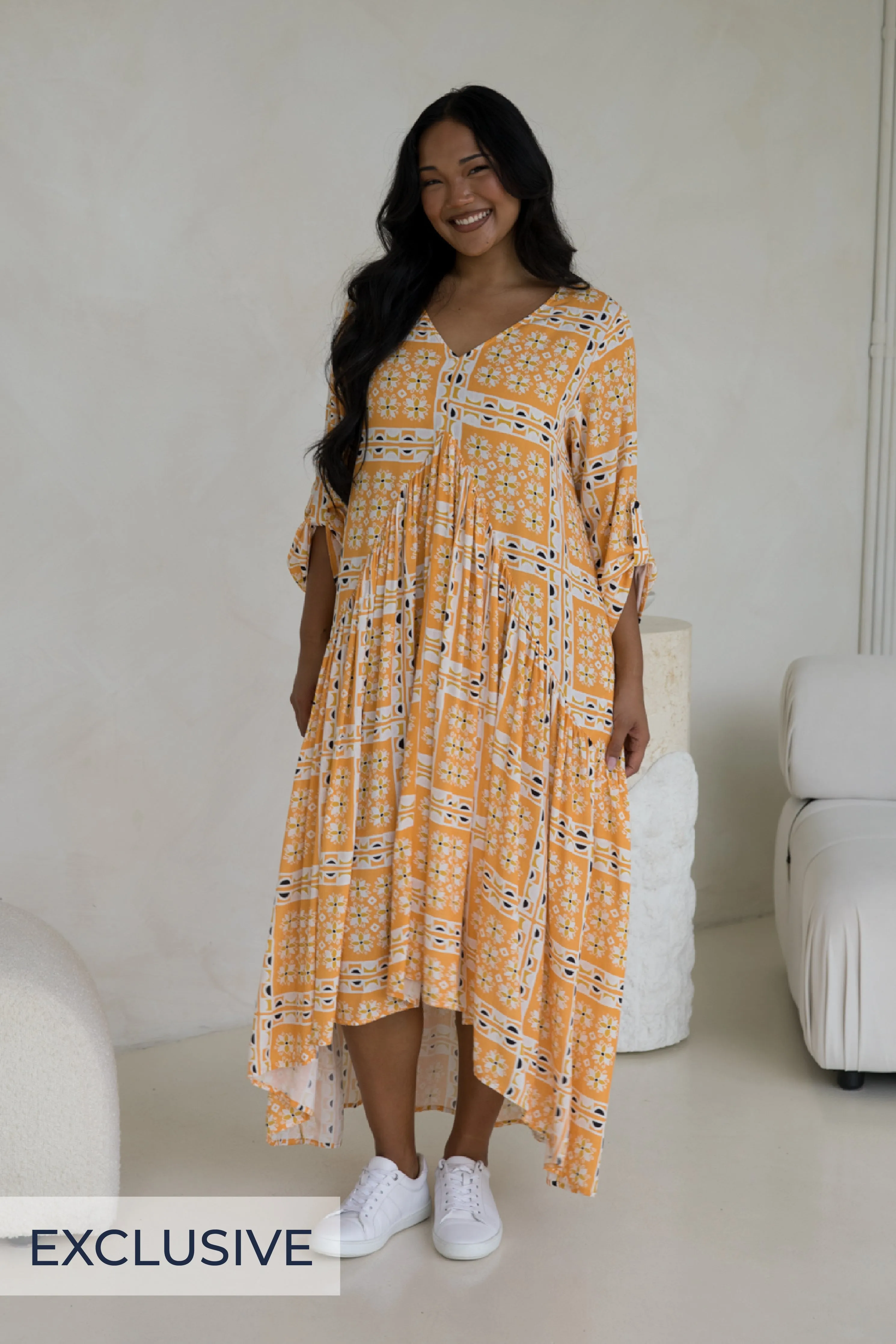 Long Sleeve Peak Maxi Dress | Trella