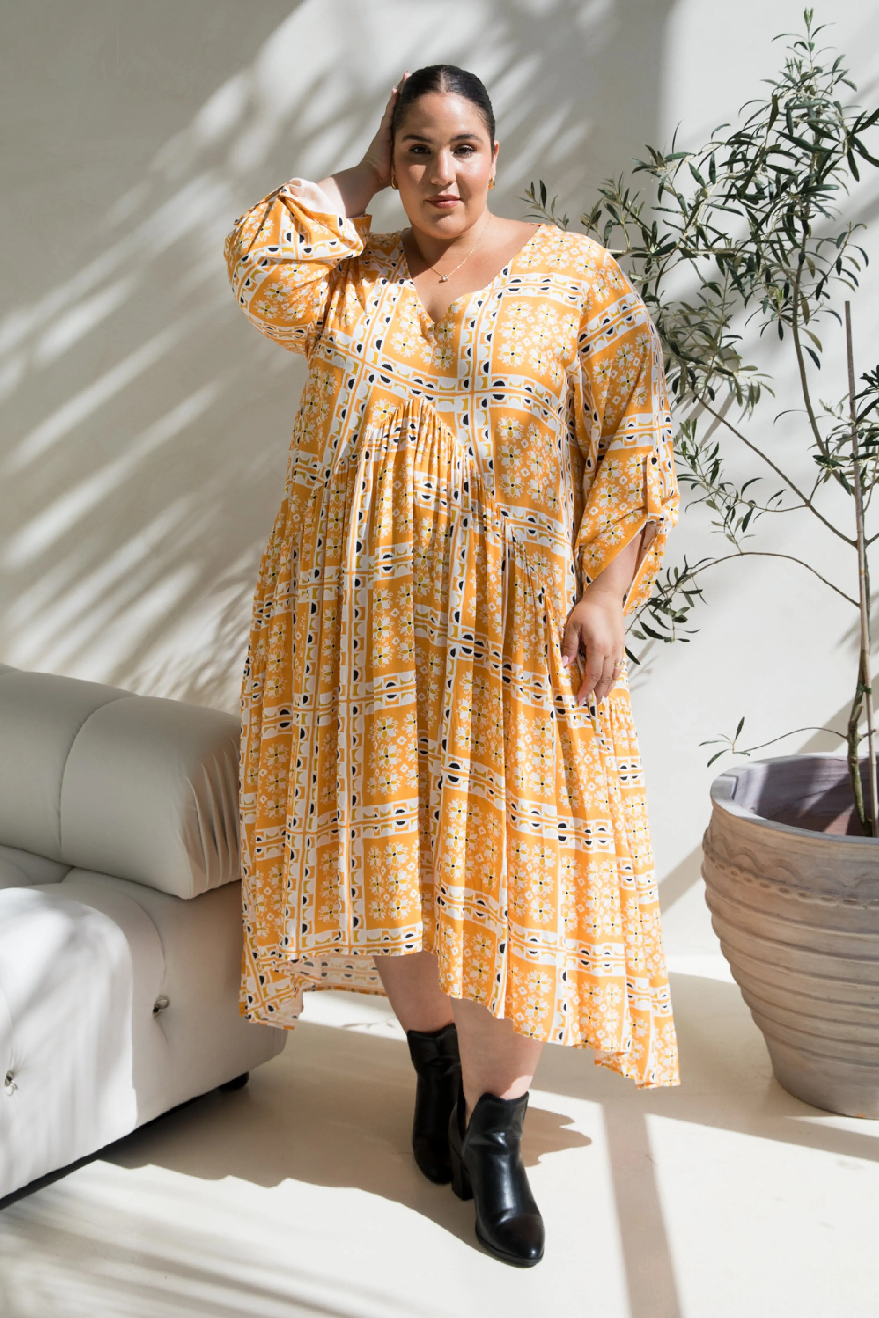 Long Sleeve Peak Maxi Dress | Trella