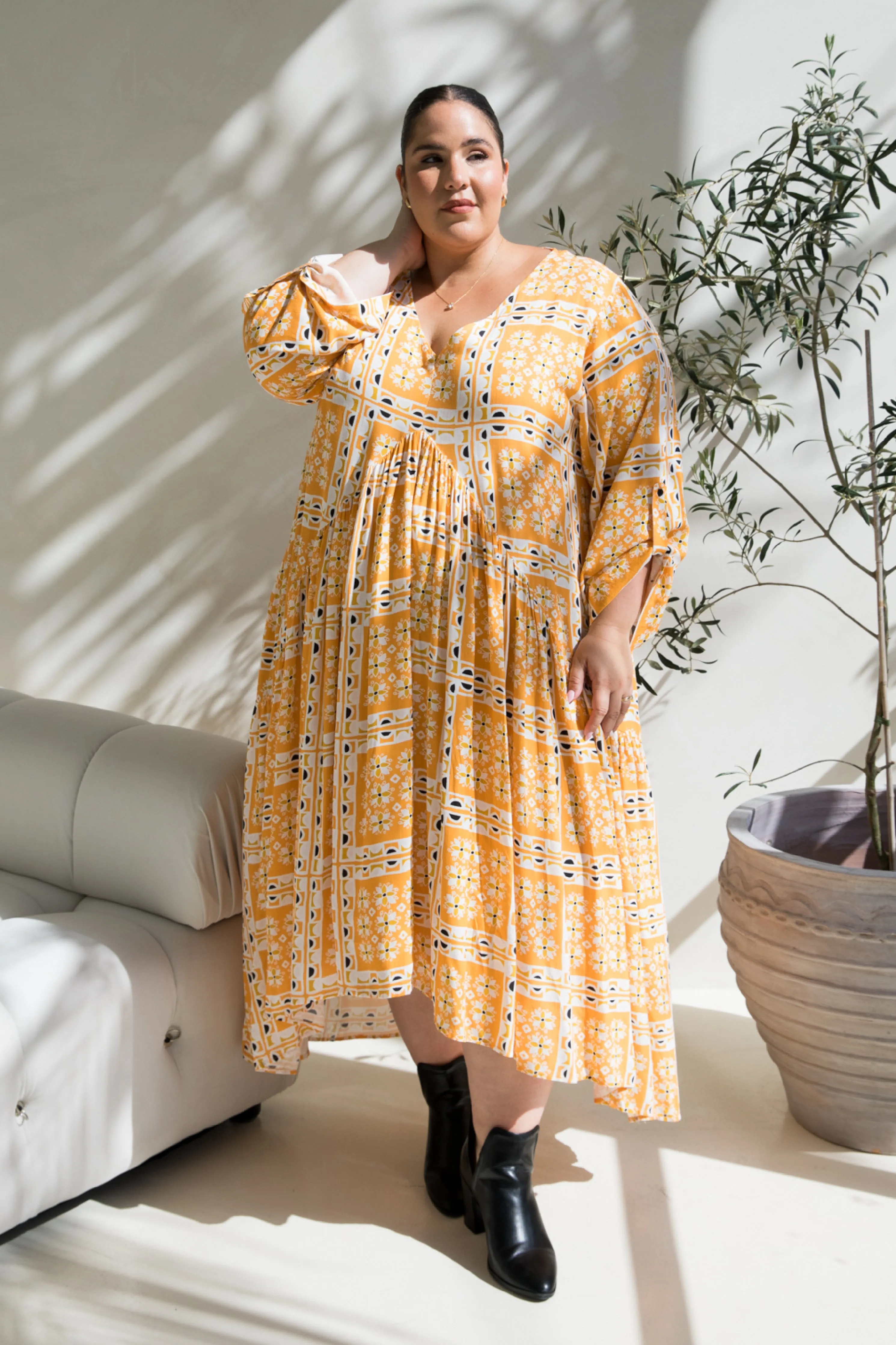 Long Sleeve Peak Maxi Dress | Trella