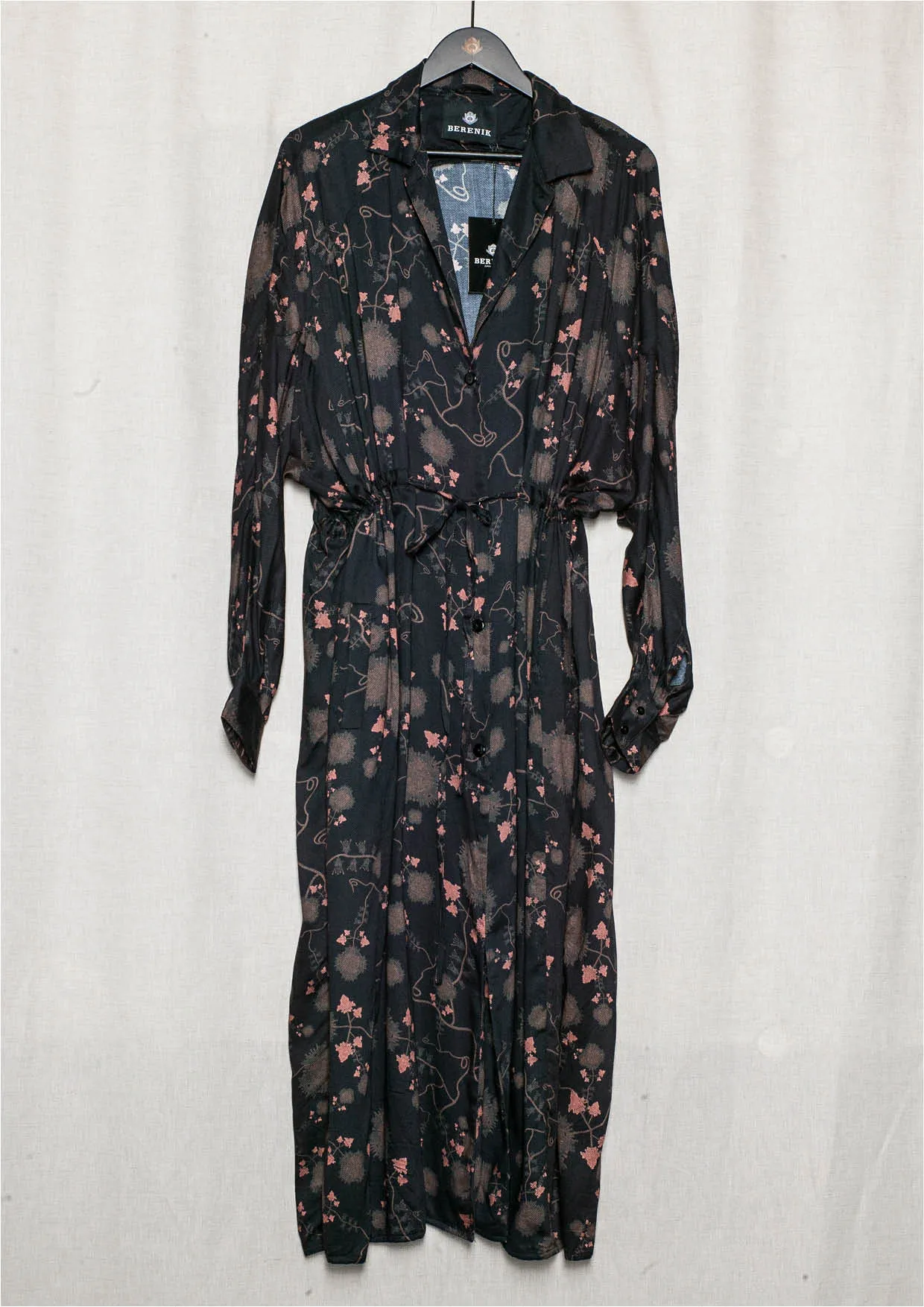 LONG SUMMER DRESS/COAT - RAYON printed black/rust