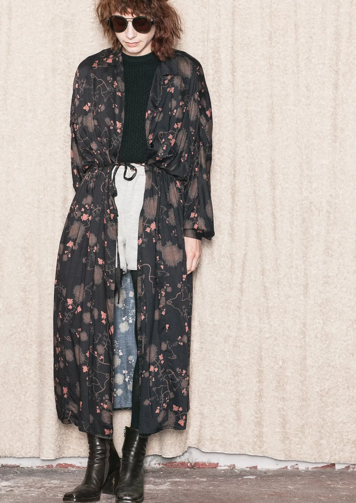 LONG SUMMER DRESS/COAT - RAYON printed black/rust