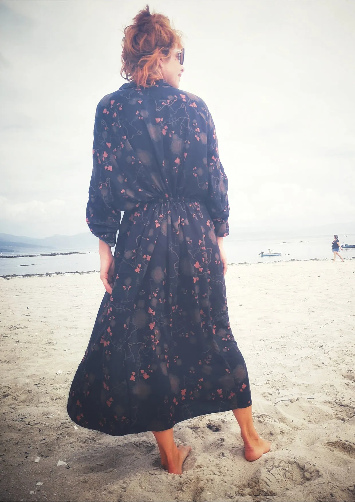 LONG SUMMER DRESS/COAT - RAYON printed black/rust