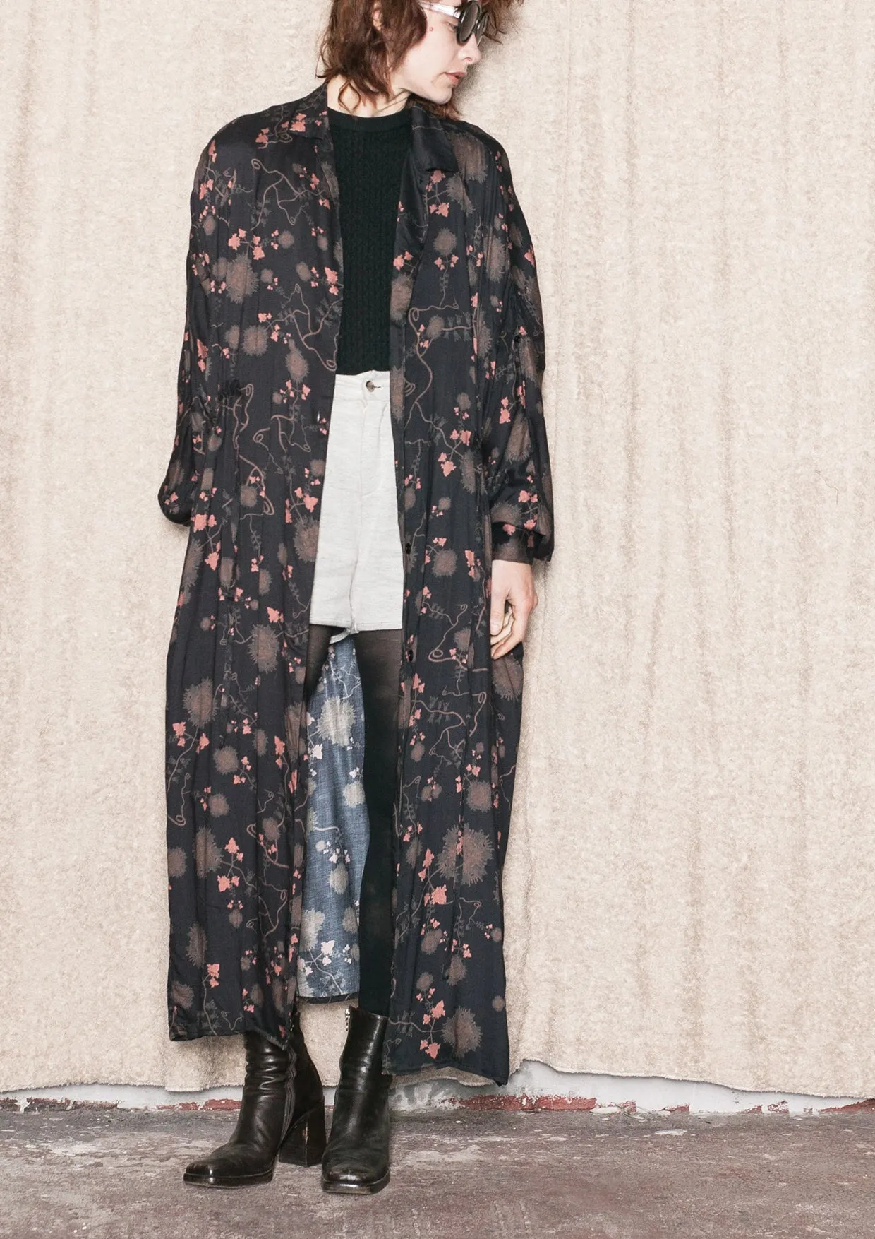 LONG SUMMER DRESS/COAT - RAYON printed black/rust