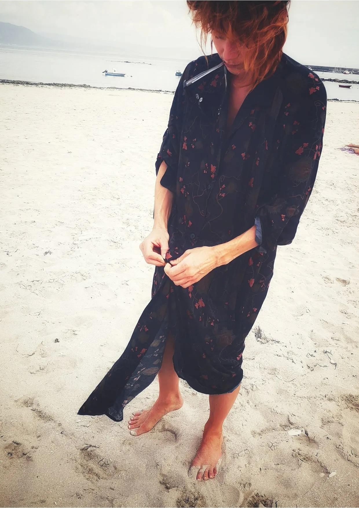 LONG SUMMER DRESS/COAT - RAYON printed black/rust