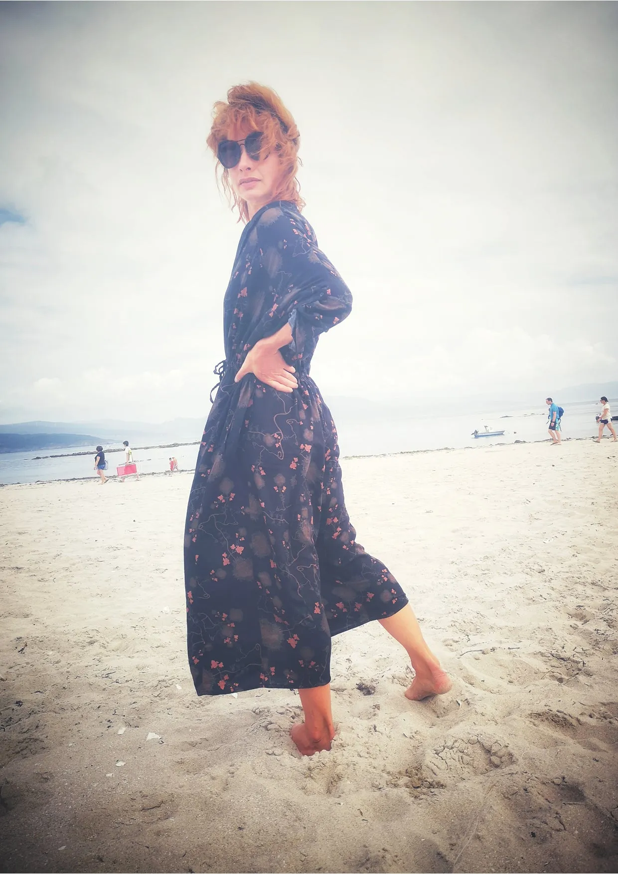 LONG SUMMER DRESS/COAT - RAYON printed black/rust