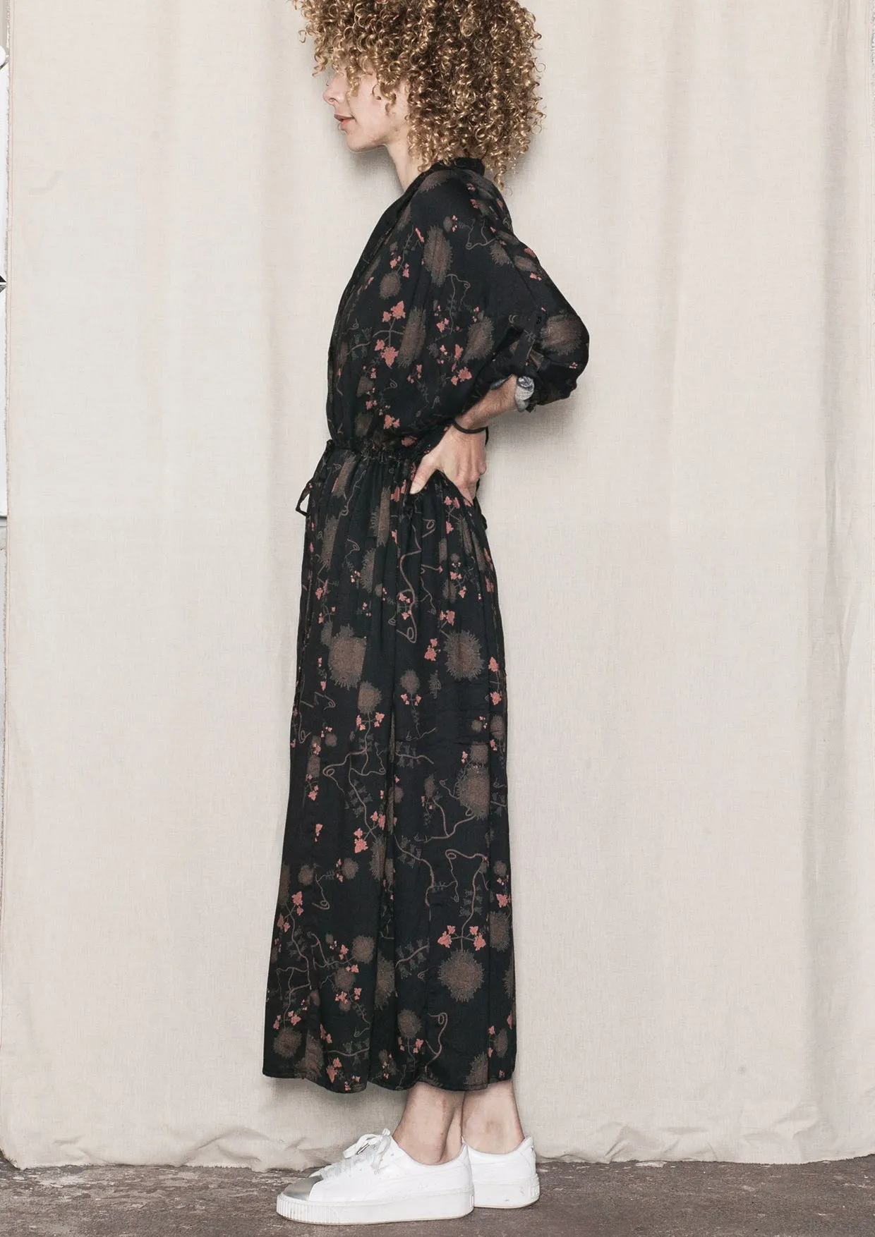 LONG SUMMER DRESS/COAT - RAYON printed black/rust