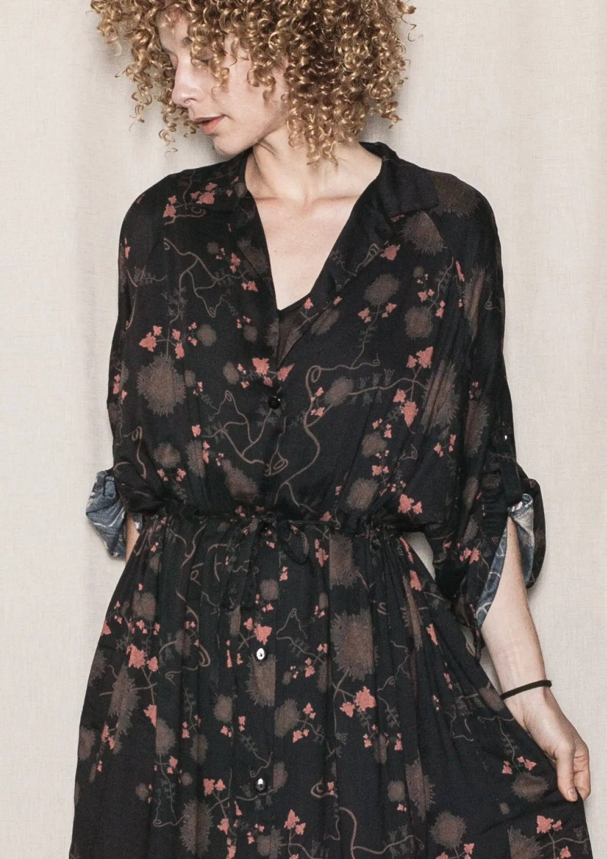 LONG SUMMER DRESS/COAT - RAYON printed black/rust