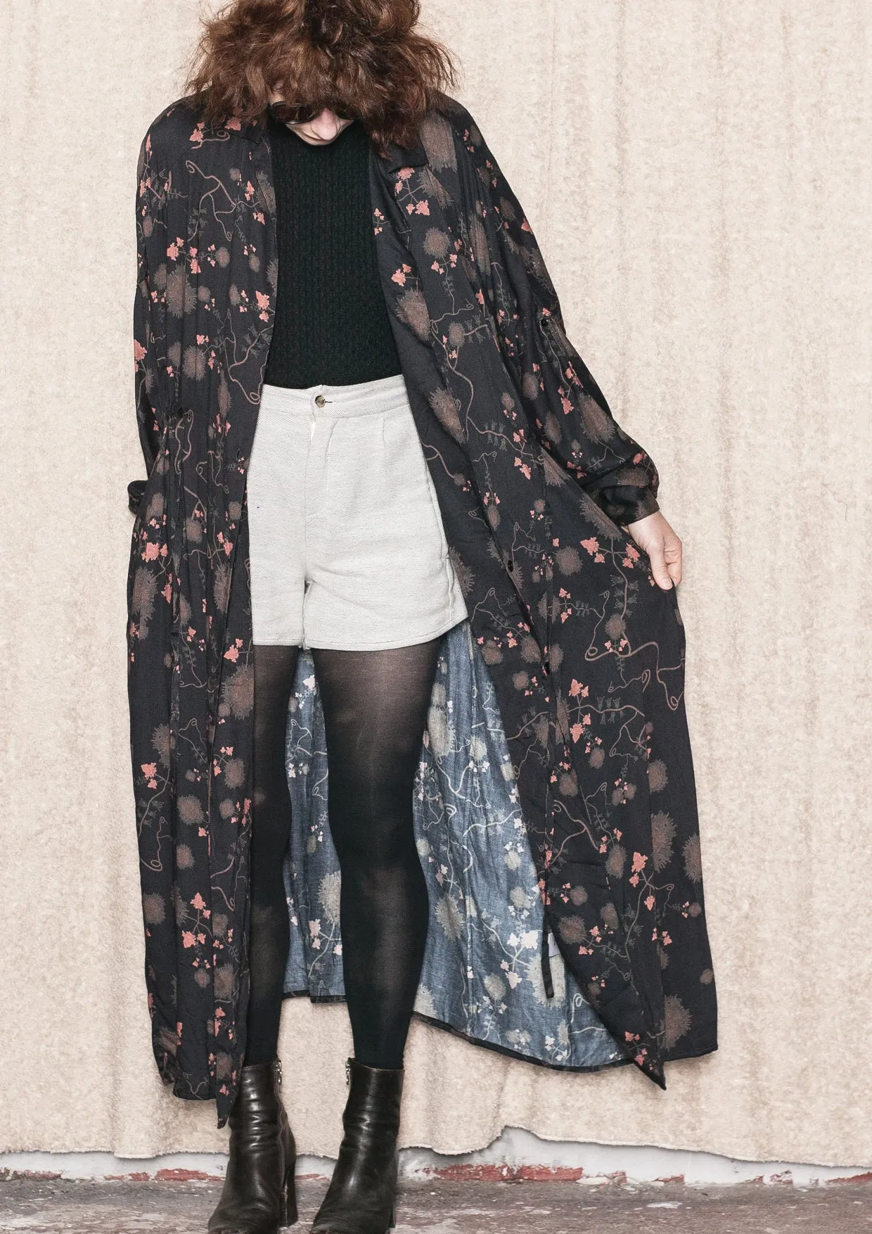 LONG SUMMER DRESS/COAT - RAYON printed black/rust