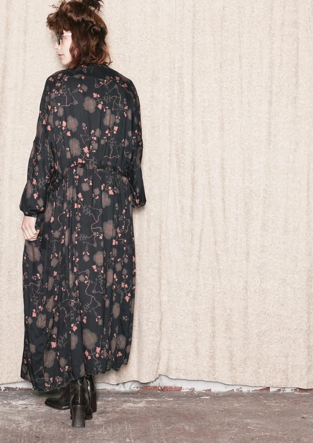 LONG SUMMER DRESS/COAT - RAYON printed black/rust