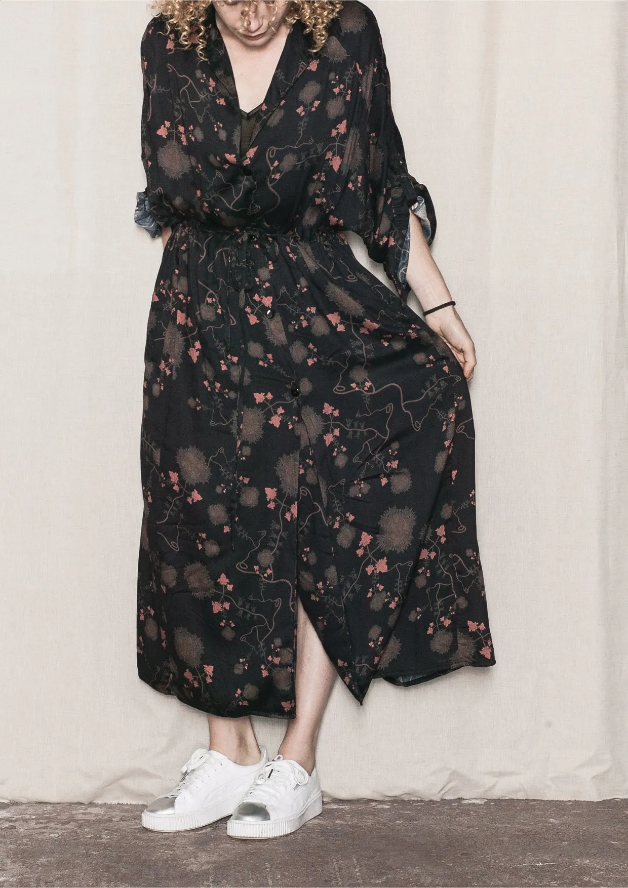 LONG SUMMER DRESS/COAT - RAYON printed black/rust