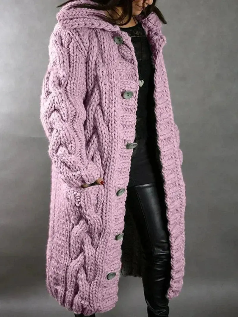 Loose Hooded Over-the-knee Knitted Cardigan