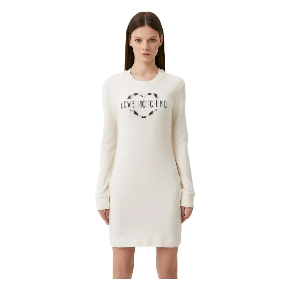 Love Moschino Chic White Cotton Blend Dress with Logo Accent