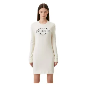 Love Moschino Chic White Cotton Blend Dress with Logo Accent