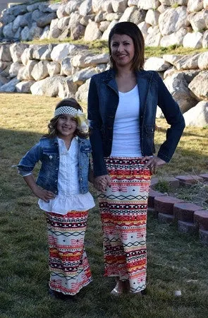 Maxi Skirt Mommy - Coral Aztec