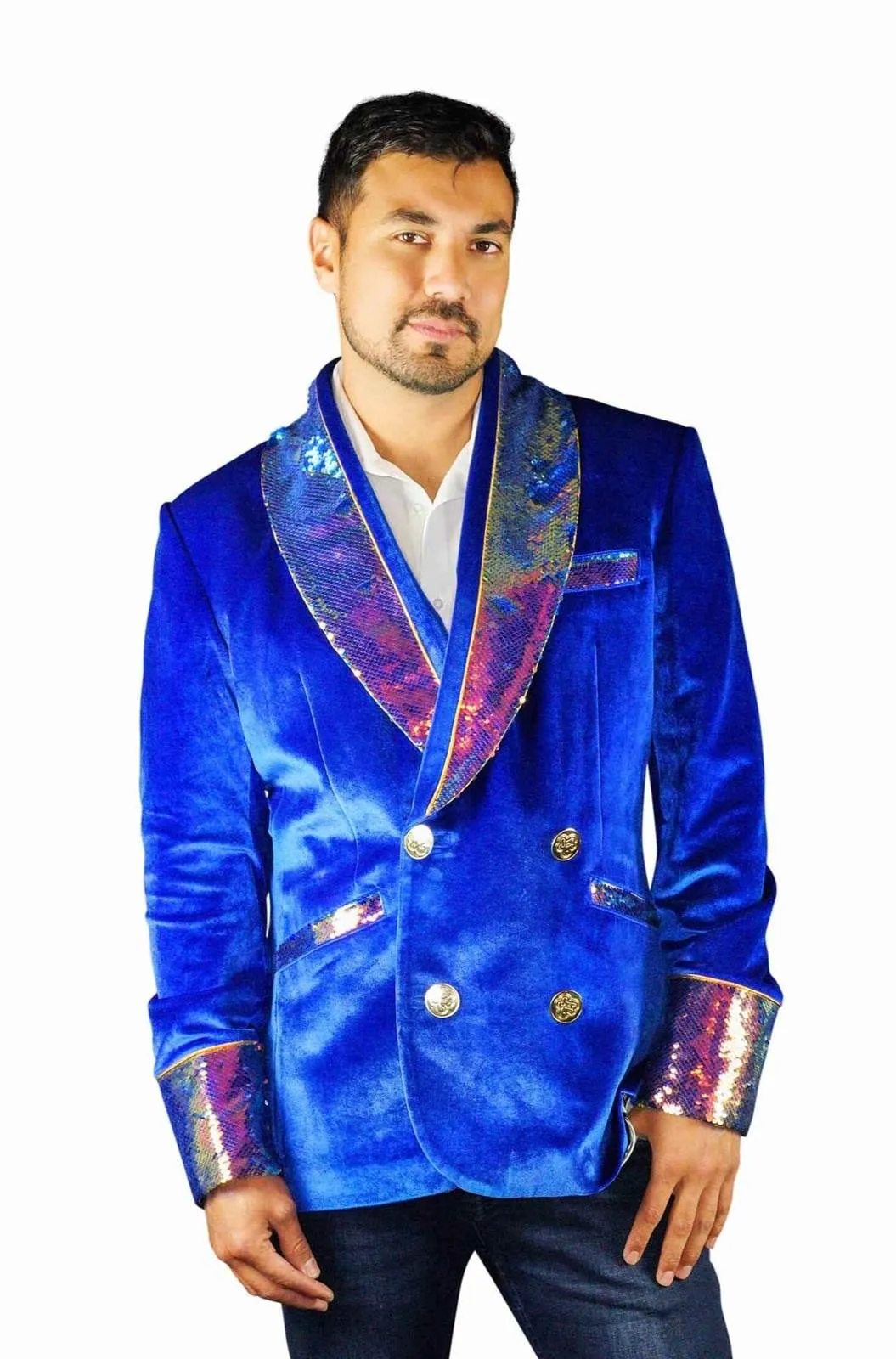 Mens Blue Velvet Smoking Jacket